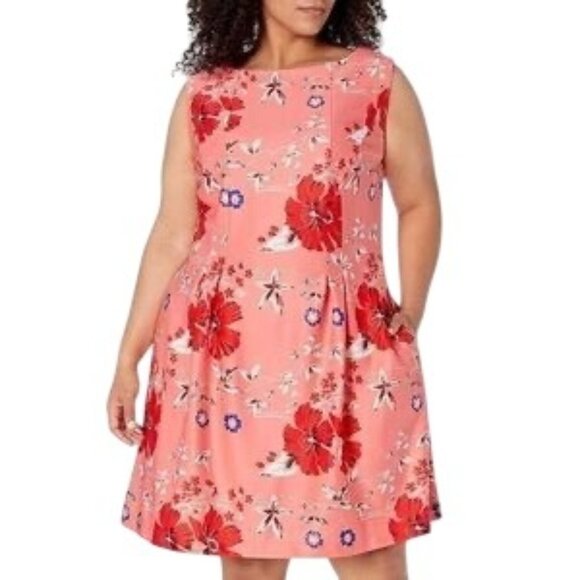 Roz & Ali Coral Floral Print Scuba Fit & Flare Dress w/ Pockets Size 20W 2X Plus - Picture 1 of 9